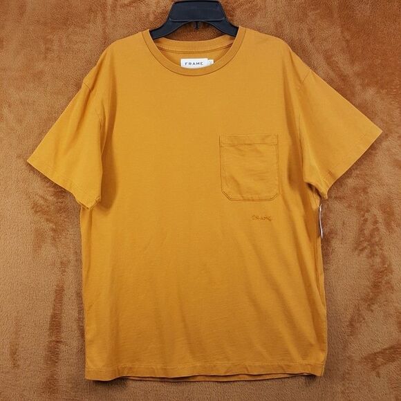 FRAME Shirt Mens Small Orange Rust Short Sleeve Logo Pocket Tee T-Shirt $118 - Picture 1 of 9
